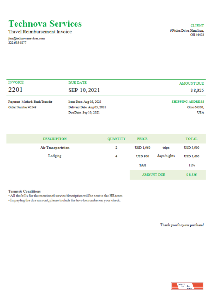 USA Technova Services invoice PSD template